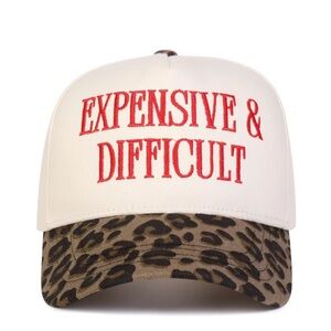Expensive and Difficult White and Brown trucker hat
